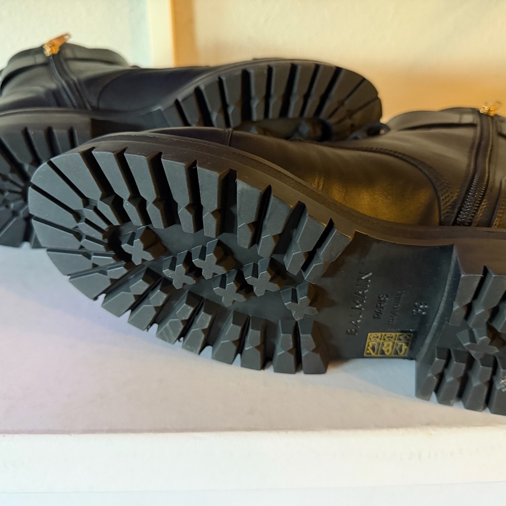 Balmain Black Charlie Combat Boots with Gold Accents - Picture 5 of 7